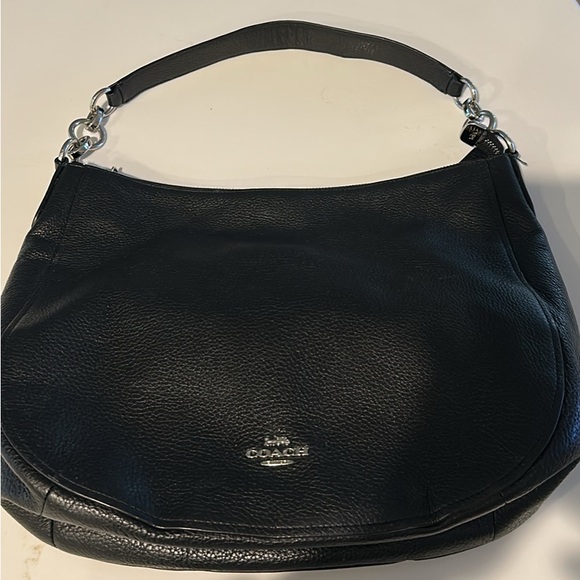 Beautiful Elle Coach Black Pebbled Leather Convertible Hobo Bag